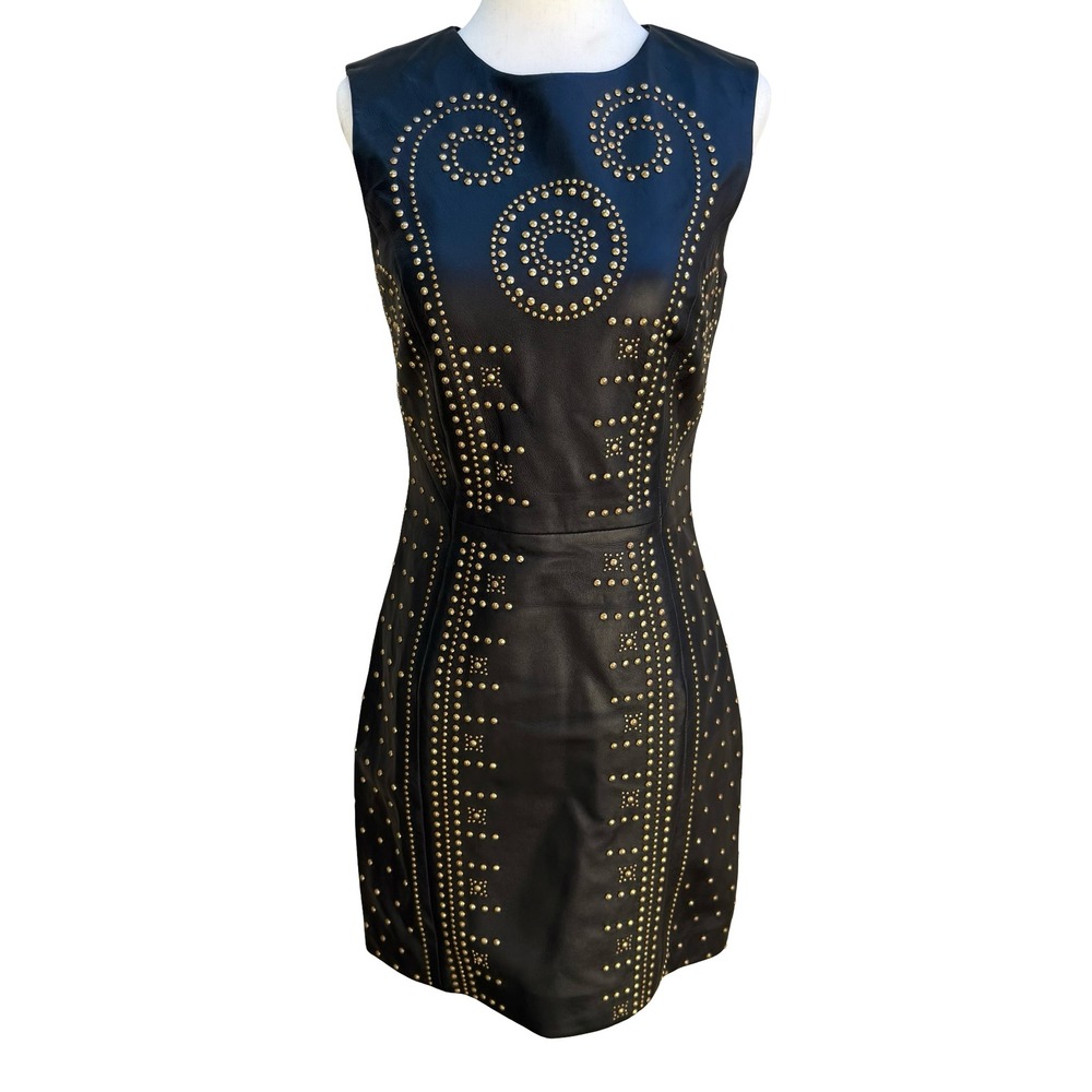 Versace for H&M Black Leather Studded Sleeveless Dress Gold Studs‎ 6 2011 Collab